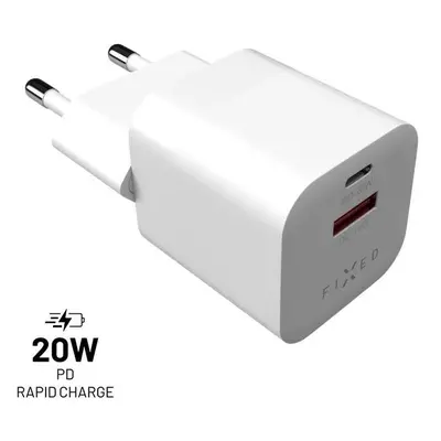 Nabíječka do sítě FIXED PD Rapid Charge Mini s USB-C a USB výstupem podpora PD a QC 3.0 20W bílý