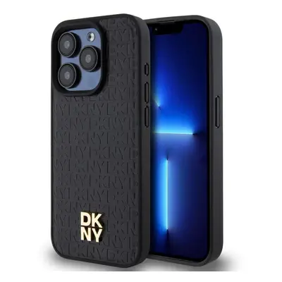 Kryt na mobil DKNY PU Leather Repeat Pattern Stack Logo Magsafe Zadní Kryt pro iPhone 14 Pro Bla