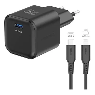 Nabíječka do sítě Swissten síťový adaptér GaN 1x USB-C 35W Power Delivery + datový kabel USB-C/L