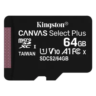 Kingston 64GB micro SDXC Canvas Select Plus 100R A1 C10 karta bez ADP