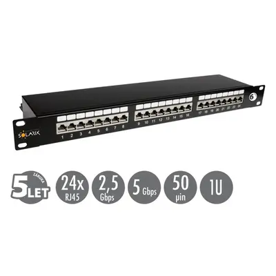 19" Patch panel Solarix 24 x RJ45 CAT6 STP černý