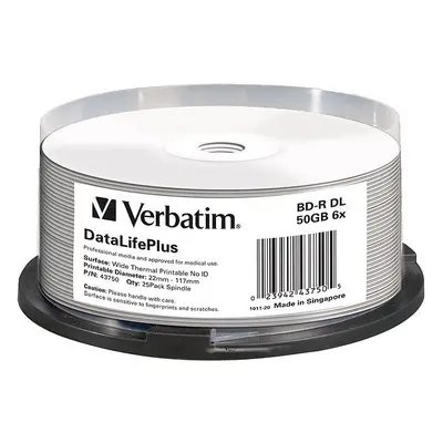 Média VERBATIM BD-R DL DataLifePlus 50GB, 6x, thermal printable, spindle 25 ks