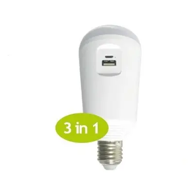 LED žárovka SMD LED Smart USB In-Out A70 7W / E27 / 230V / 6500K / 650 lm / 120° / Li-ion 2600mA