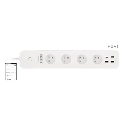 Chytrá zásuvka iGET HOME Power 4 USB - Smart WiFi prodlužovací přívod 4x AC 230V s 4x USB portem