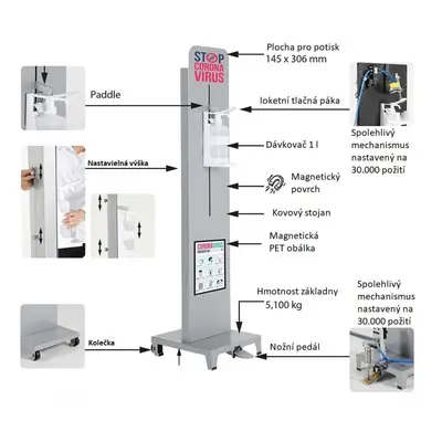 Stojan na dezinfekci s nožním ovládáním - šedý