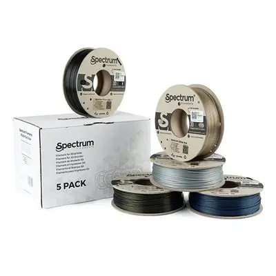 Spectrum 3D filament, PLA Glitter, 1,75mm, 5x250g, 80753, mix Aurora Gold, Volcano Grey, Silver 