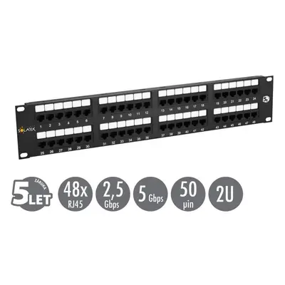 19" Patch panel Solarix 48 x RJ45 CAT5E UTP černý