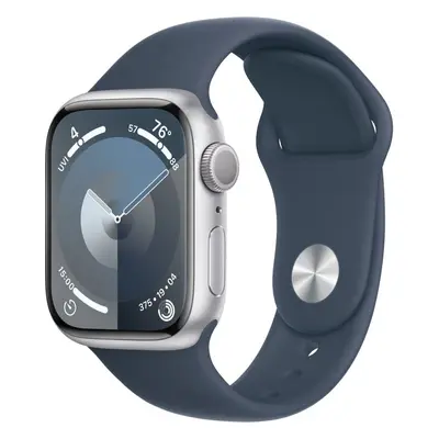 Chytré hodinky Apple Watch Series 9 41mm Stříbrný hliník s bouřkově modrým sportovním řemínkem -