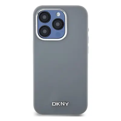 Kryt na mobil DKNY Liquid Silicone Silver Metal Logo Magsafe Zadní Kryt pro iPhone 15 Pro Grey