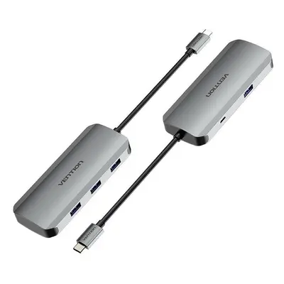 USB Hub Vention USB-C to USB 3.0 x 4 / Micro USB-B Hub 0.15M Gray Aluminum