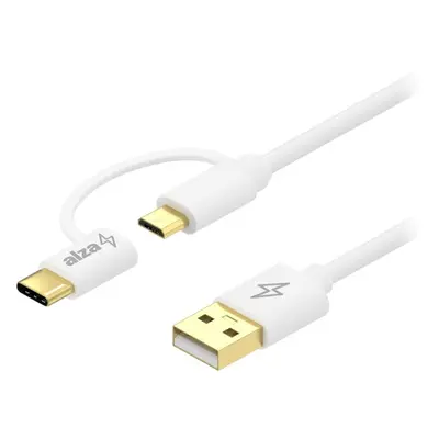 Datový kabel AlzaPower Core 2in1 Micro USB + USB-C 2m bílý