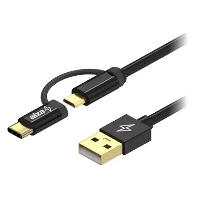 Datový kabel AlzaPower AluCore 2in1 Micro USB + USB-C 0,5m černý