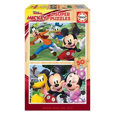 Puzzle Educa Dřevěné puzzle Mickey a přátelé 2x50 dílků