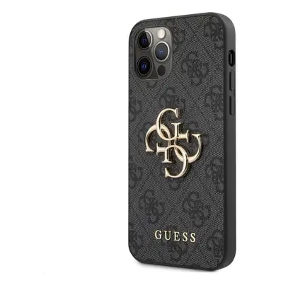 Kryt na mobil Guess PU 4G Metal Logo Zadní Kryt pro Apple iPhone 12/12 Pro Grey