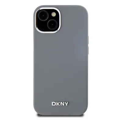 Kryt na mobil DKNY Liquid Silicone Silver Metal Logo Magsafe Zadní Kryt pro iPhone 15 Grey