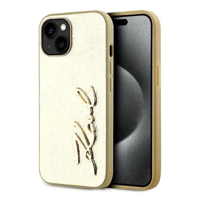 Kryt na mobil Karl Lagerfeld Wrinkled PU Signature Logo Zadní Kryt pro iPhone 14 Gold