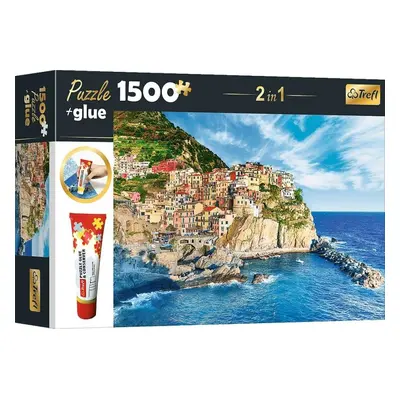 Puzzle Trefl Sada 2v1 puzzle Manarola, Ligurie, Itálie 1 500 dílků s lepidlem