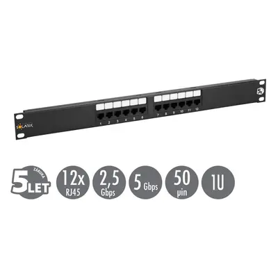 19" Patch panel Solarix 12 x RJ45 CAT5E UTP černý