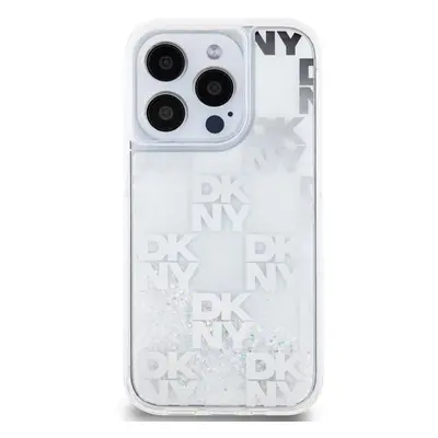 Kryt na mobil DKNY Liquid Glitter Checkered Pattern Zadní Kryt pro iPhone 15 Pro Transparent