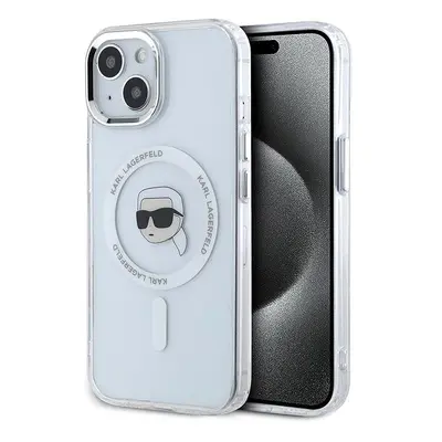 Kryt na mobil Karl Lagerfeld IML Karl Head Metal Frame MagSafe Zadní Kryt pro iPhone 15 Transpar