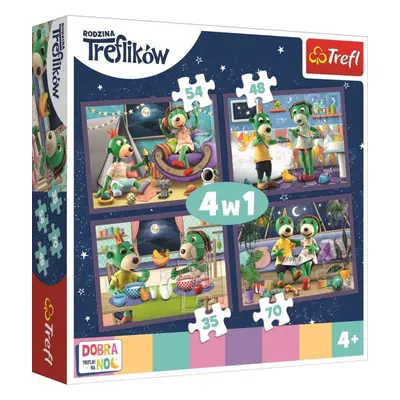 Puzzle Trefl Puzzle Dobrou noc, Treflíci: Večerní rituály 4v1 (35,48,54,70 dílků)