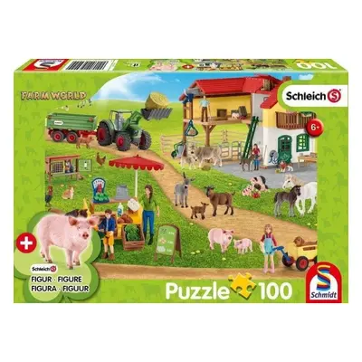 Puzzle Puzzle Schleich Farma s prodejním stánkem 100 dílků + figurka Schleich