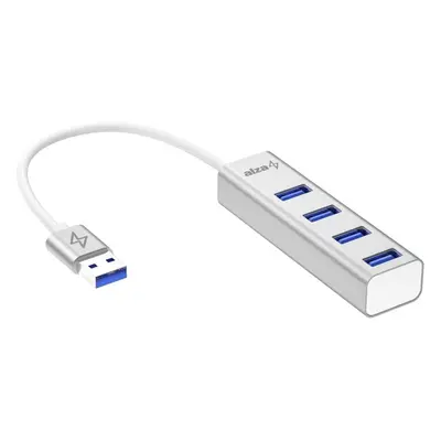 USB Hub AlzaPower AluCore USB-A (M) na 4x USB-A (F) stříbná