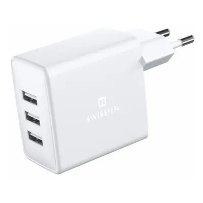 Nabíječka do sítě Swissten síťový adaptér 3x USB 3A 15W bílá