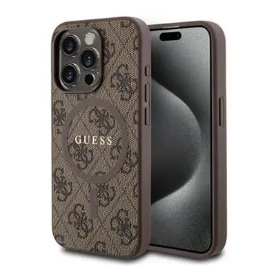 Guess PU Leather 4G Colored Ring MagSafe Zadní Kryt pro iPhone 15 Pro Max Brown