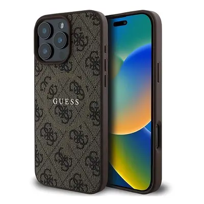 Kryt na mobil Guess PU Leather 4G Colored Ring MagSafe Zadní Kryt pro iPhone 16 Pro Max Brown