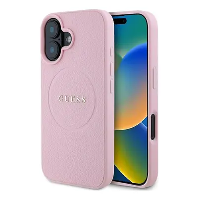 Kryt na mobil Guess PU Grained Classic Logo MagSafe Zadní Kryt pro iPhone 16 Pink