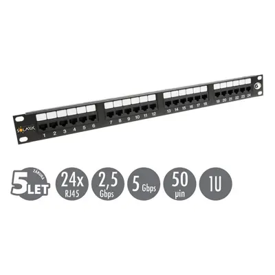 19" Patch panel Solarix 24 x RJ45 CAT6 UTP černý