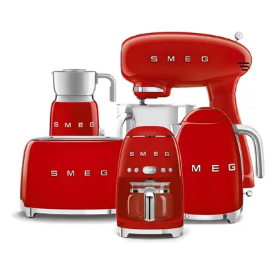 Set SMEG 50's Retro Style červený, Robot 4,8l s nerez m. + Překapávač + Konvice + Topinkovač + Š