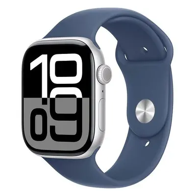 Chytré hodinky Apple Watch Series 10 46mm Stříbrný hliník s denimovým sportovním řemínkem - M/L