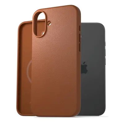 Kryt na mobil AlzaGuard Genuine Leather Case with Magsafe pro iPhone 16 Plus sedlově hnědý