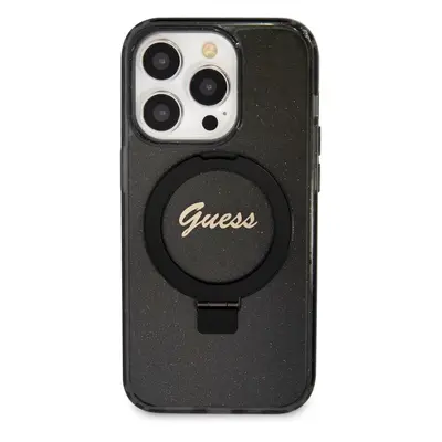 Kryt na mobil Guess IML Ring Stand Glitter MagSafe Zadní Kryt pro iPhone 15 Pro Max Black