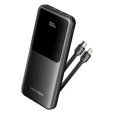 Powerbanka Vention 10000mAh Power Bank with Integrated USB-C and Lightning Cables 22.5W Black LE