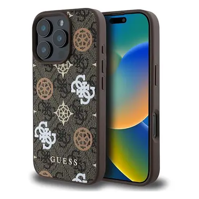 Kryt na mobil Guess PU 4G Peony MagSafe Zadní Kryt pro iPhone 16 Pro Brown