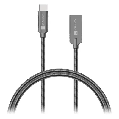 Datový kabel CONNECT IT Wirez Steel Knight USB-C 1m, metallic anthracite