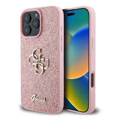 Kryt na mobil Guess PU Fixed Glitter 4G Metal Logo Zadní Kryt pro iPhone 16 Pro Pink