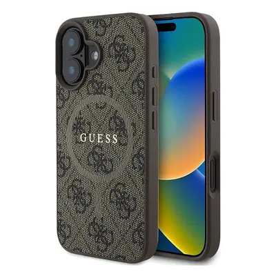 Kryt na mobil Guess PU Leather 4G Colored Ring MagSafe Zadní Kryt pro iPhone 16 Brown