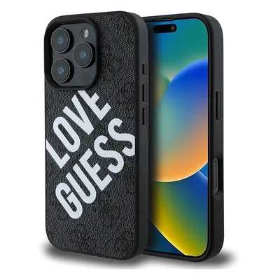 Kryt na mobil Guess PU Leather 4G Big Love Logo MagSafe Zadní Kryt pro iPhone 16 Pro Black