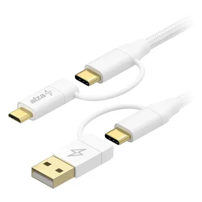 Datový kabel AlzaPower MultiCore 4in1 USB 60W 480Mbps 1m bílý