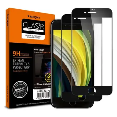 Ochranné sklo Spigen Glass FC 2 Pack Black iPhone SE 2020/8/7