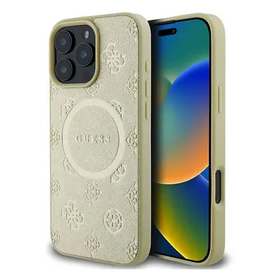 Kryt na mobil Guess Saffiano Peony Stamp MagSafe Zadní Kryt pro iPhone 16 Pro Gold