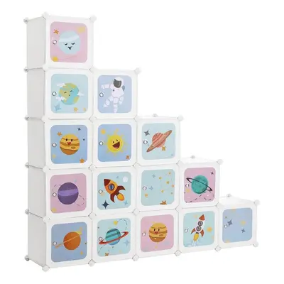 Úložný box Songmics, Organizér na hračky 15 boxů, vesmír 123 x 31 x 123 cm