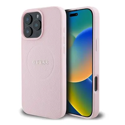 Kryt na mobil Guess PU Grained Classic Logo MagSafe Zadní Kryt pro iPhone 16 Pro Pink