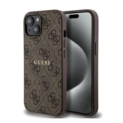 Guess PU Leather 4G Colored Ring MagSafe Zadní Kryt pro iPhone 15 Brown