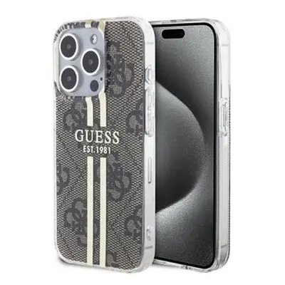 Guess IML 4G Gold Stripe Zadní Kryt pro iPhone 15 Pro Brown