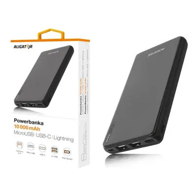 Powerbanka ALIGATOR PB1000, 10000mAh 3v1, micro/iPh/USB-C, černá